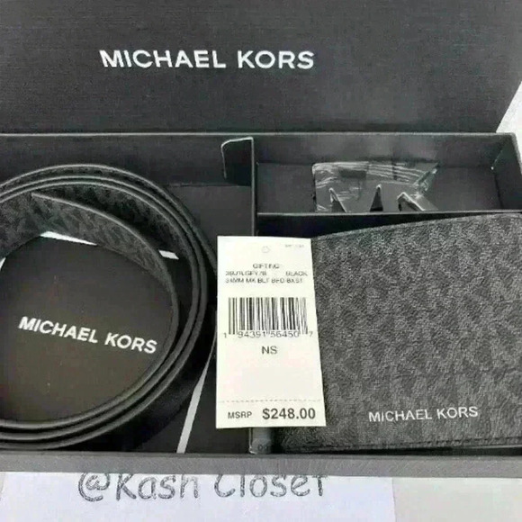 Michael Kors Mens Belt & Wallet Gift Set MK Signature Black - Picture 1 of 2